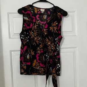 a new day Floral Tie-Front Blouse - Black and Pink
